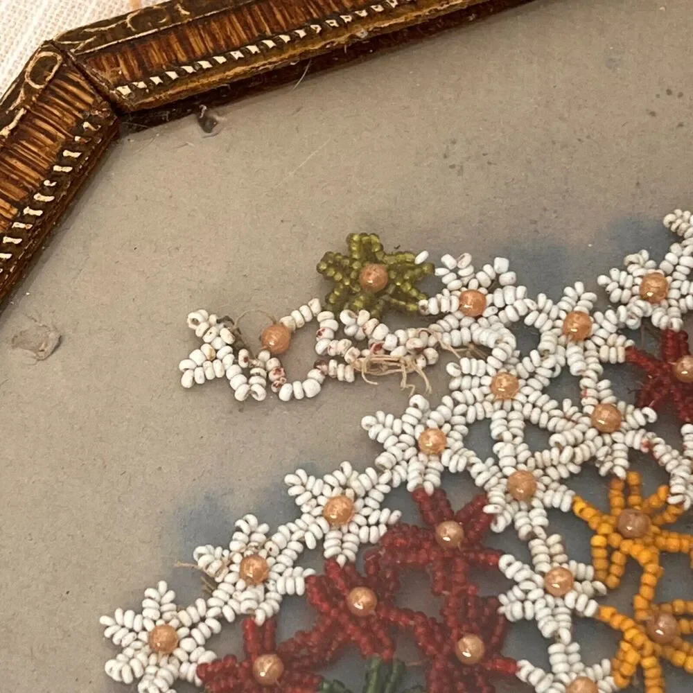 Vintage 20s Beading Under Glass Vanity Tray Framed Wall Decor Framed Flapper